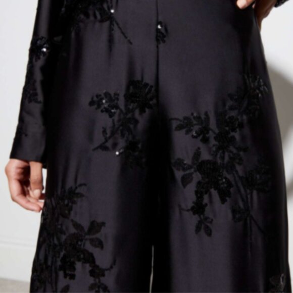 Brand New Rachel Zoe Black Satin Sequin Embellished Wide Leg Trousers - Picture 3 of 13